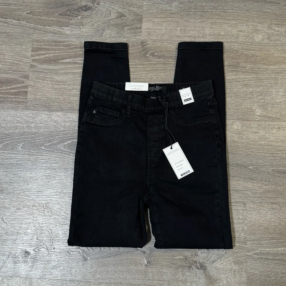NEW JUDY BLUE pull on skinny jeans in black 5/27 high rise - Picture 3 of 11